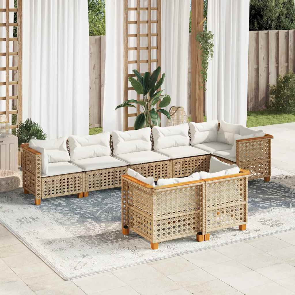 8 Piece Garden Sofa Set with Cushions Beige Poly Rattan