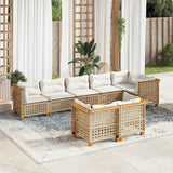 8 Piece Garden Sofa Set with Cushions Beige Poly Rattan