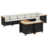 9 Piece Garden Sofa Set with Cushions Black Poly Rattan - Front View