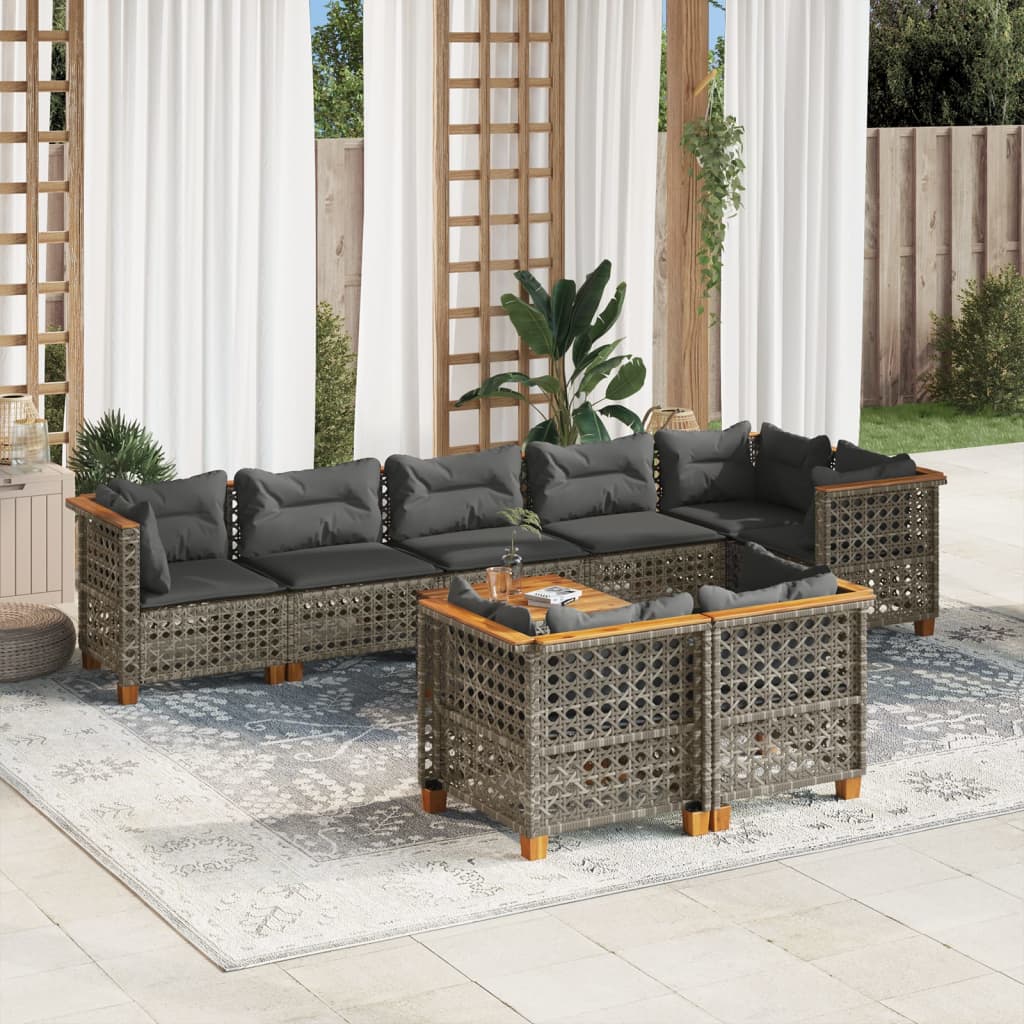 9 Piece Garden Sofa Set with Cushions Grey Poly Rattan