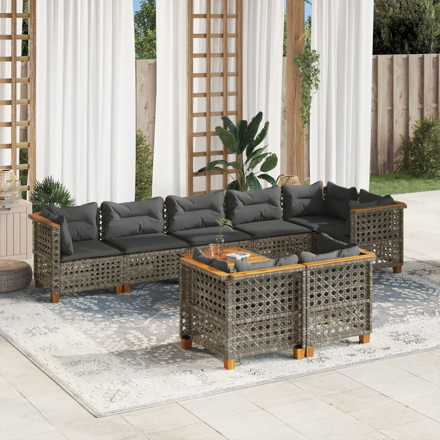 9 Piece Garden Sofa Set with Cushions Grey Poly Rattan