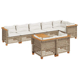 9 Piece Garden Sofa Set with Cushions Beige Poly Rattan - Front View