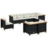8 Piece Garden Sofa Set with Cushions Black Poly Rattan