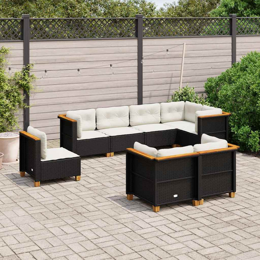 8 Piece Garden Sofa Set with Cushions Black Poly Rattan