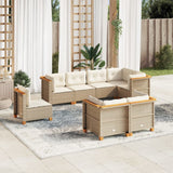 8 Piece Garden Sofa Set with Cushions Beige Poly Rattan