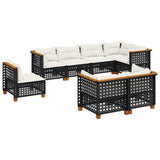 8 Piece Garden Sofa Set with Cushions Black Poly Rattan
