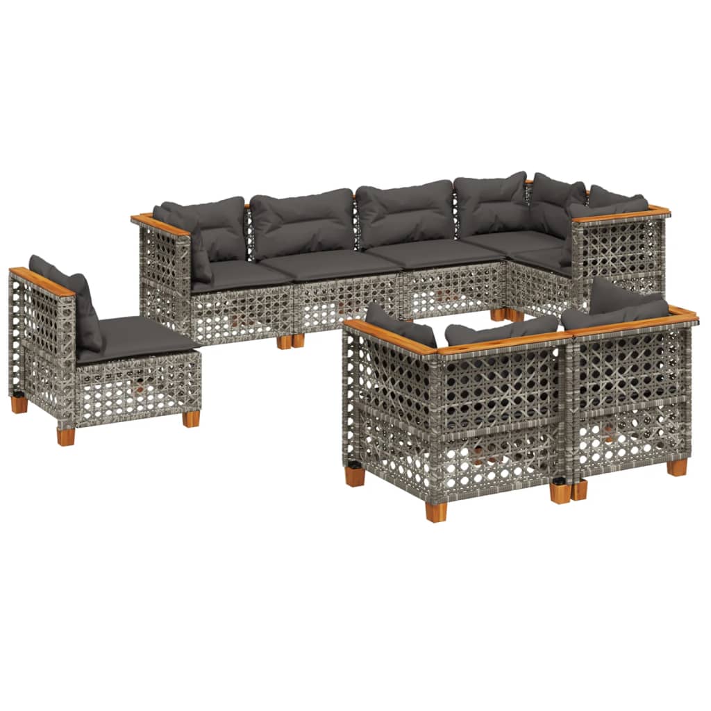8 Piece Garden Sofa Set with Cushions Grey Poly Rattan