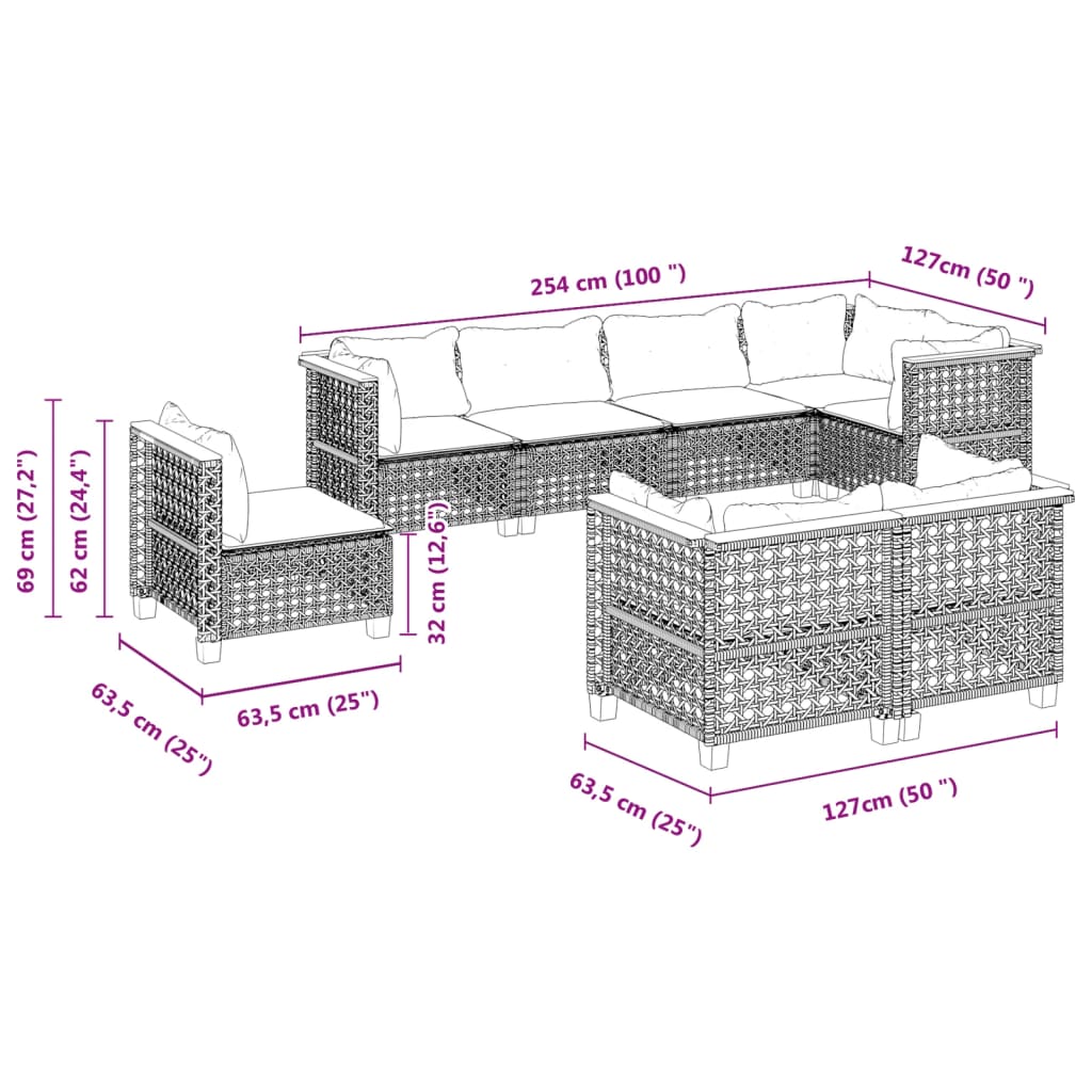 8 Piece Garden Sofa Set with Cushions Grey Poly Rattan