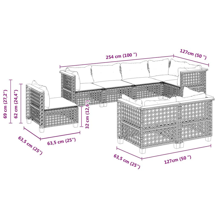 8 Piece Garden Sofa Set with Cushions Beige Poly Rattan