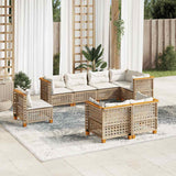 8 Piece Garden Sofa Set with Cushions Beige Poly Rattan