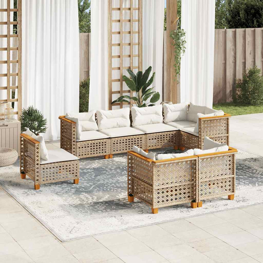 8 Piece Garden Sofa Set with Cushions Beige Poly Rattan