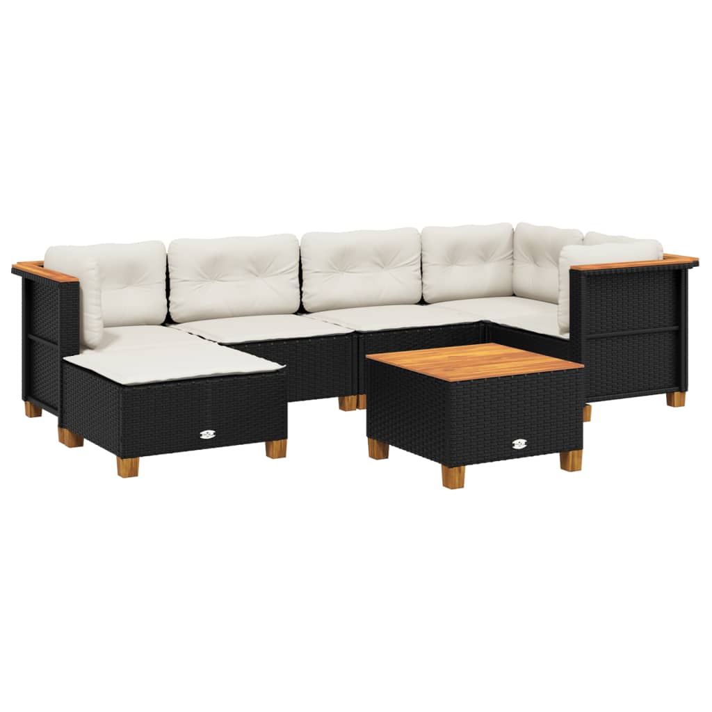 7 Piece Garden Sofa Set with Cushions Black Poly Rattan
