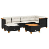 7 Piece Garden Sofa Set with Cushions Black Poly Rattan