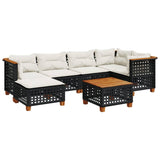 7 Piece Garden Sofa Set with Cushions Black Poly Rattan - Front View