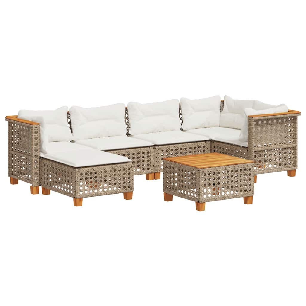 7 Piece Garden Sofa Set with Cushions Beige Poly Rattan