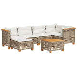 7 Piece Garden Sofa Set with Cushions Beige Poly Rattan - Front View