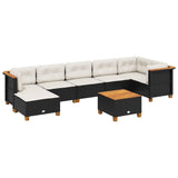 8 Piece Garden Sofa Set with Cushions Black Poly Rattan - Front View