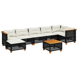 8 Piece Garden Sofa Set with Cushions Black Poly Rattan - Front View
