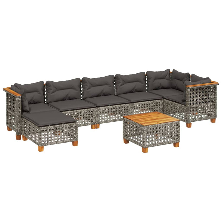 8 Piece Garden Sofa Set with Cushions Grey Poly Rattan