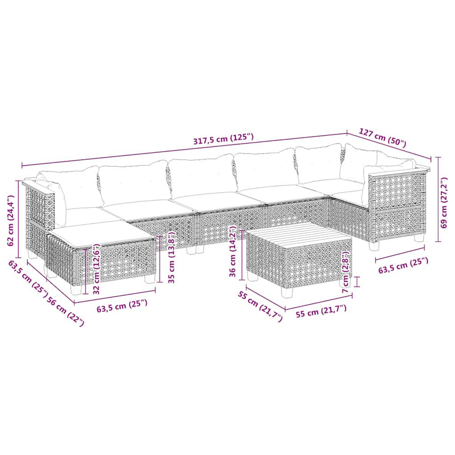 8 Piece Garden Sofa Set with Cushions Beige Poly Rattan