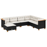 7 Piece Garden Sofa Set with Cushions Black Poly Rattan - Front View