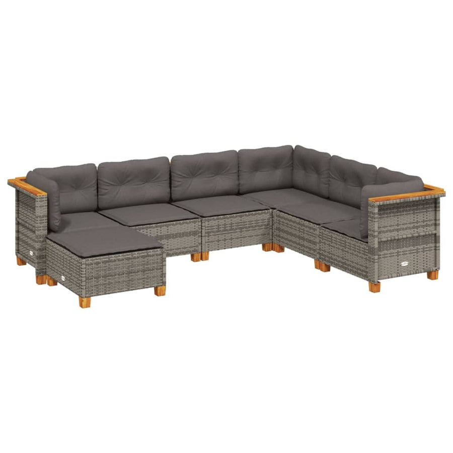 7 Piece Garden Sofa Set with Cushions Grey Poly Rattan