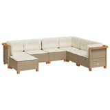 7 Piece Garden Sofa Set with Cushions Beige Poly Rattan - Front View