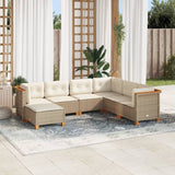 7 Piece Garden Sofa Set with Cushions Beige Poly Rattan