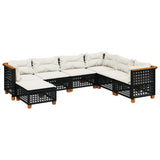 7 Piece Garden Sofa Set with Cushions Black Poly Rattan - Front View