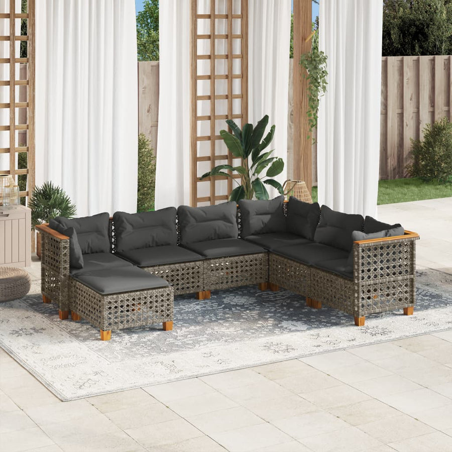 7 Piece Garden Sofa Set with Cushions Grey Poly Rattan