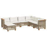 7 Piece Garden Sofa Set with Cushions Beige Poly Rattan - Front View