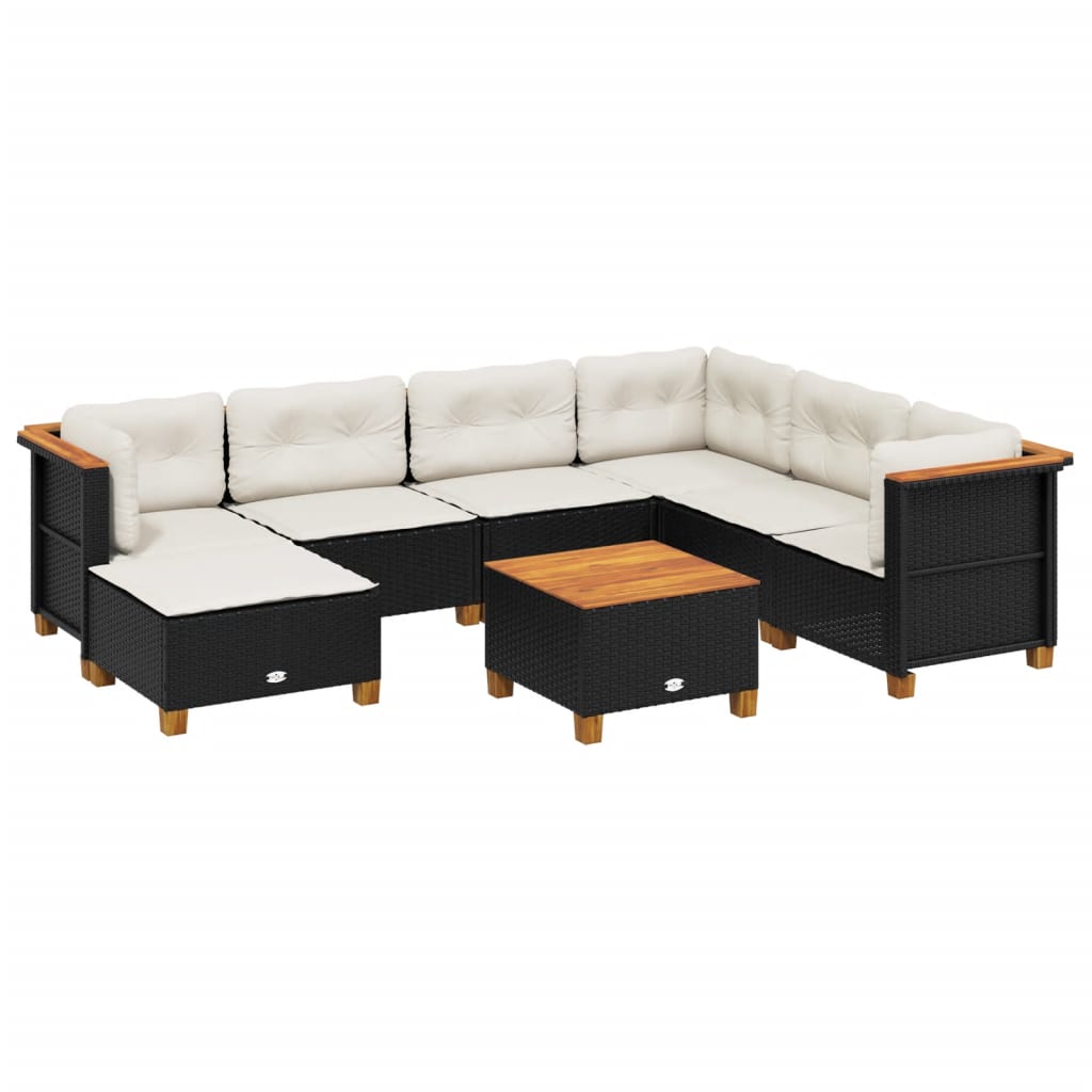 8 Piece Garden Sofa Set with Cushions Black Poly Rattan