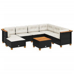 8 Piece Garden Sofa Set with Cushions Black Poly Rattan