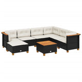 8 Piece Garden Sofa Set with Cushions Black Poly Rattan - Front View