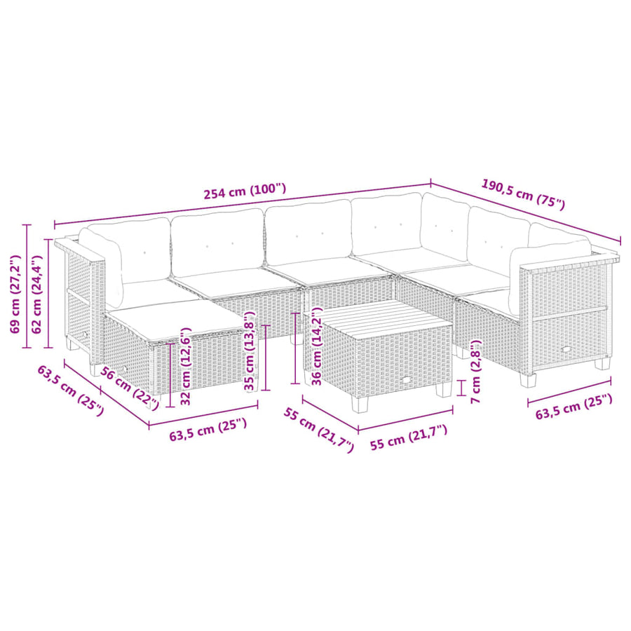 8 Piece Garden Sofa Set with Cushions Black Poly Rattan