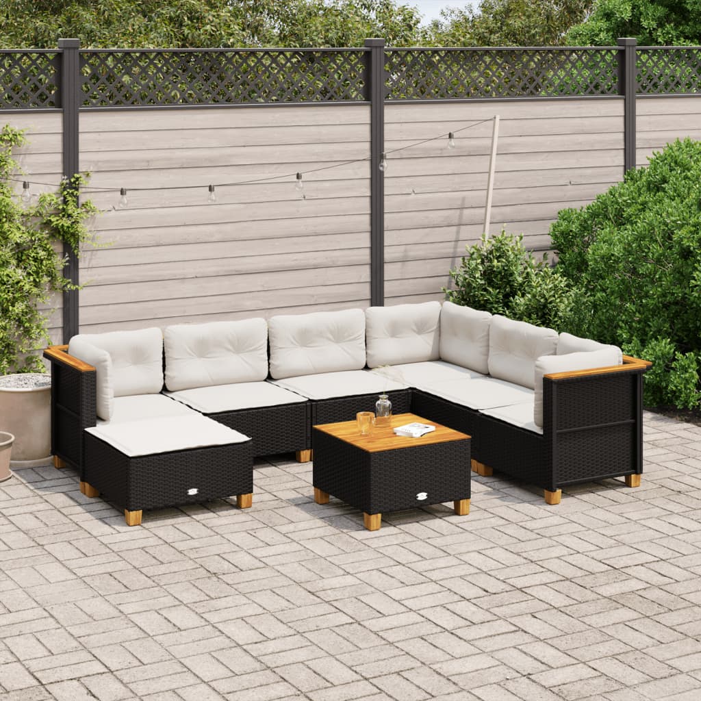 8 Piece Garden Sofa Set with Cushions Black Poly Rattan