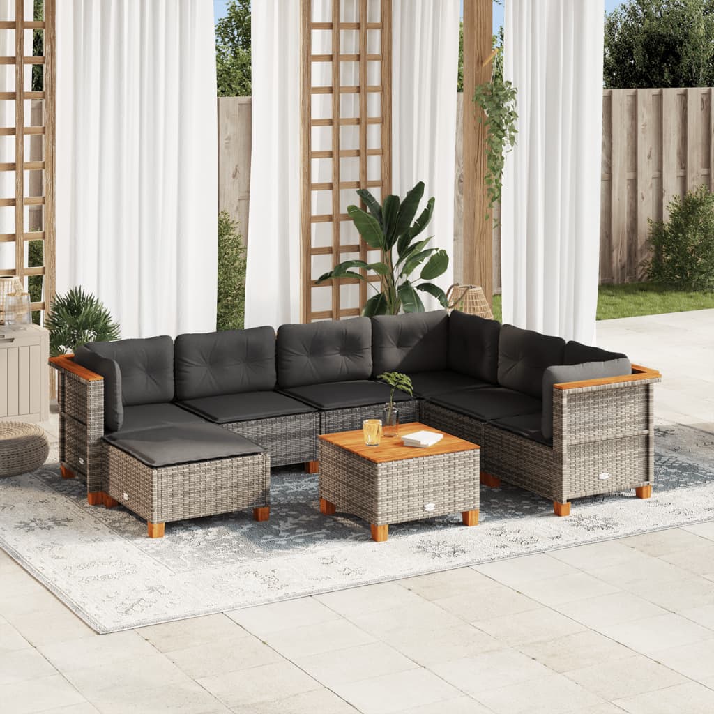 8 Piece Garden Sofa Set with Cushions Grey Poly Rattan