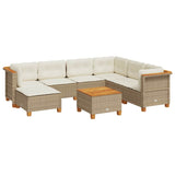 8 Piece Garden Sofa Set with Cushions Beige Poly Rattan - Front View
