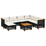 8 Piece Garden Sofa Set with Cushions Black Poly Rattan - Front View