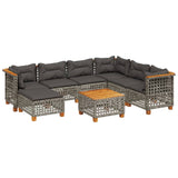8 Piece Garden Sofa Set with Cushions Grey Poly Rattan - Front View