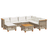 8 Piece Garden Sofa Set with Cushions Beige Poly Rattan - Front View