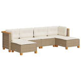 6 Piece Garden Sofa Set with Cushions Beige Poly Rattan - Front View