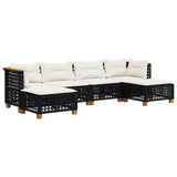 6 Piece Garden Sofa Set with Cushions Black Poly Rattan - Front View