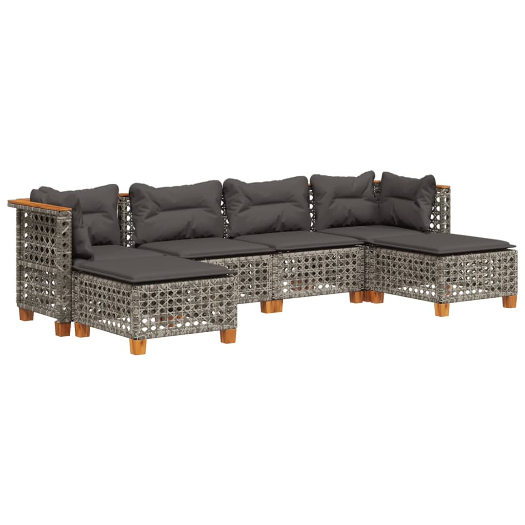 6 Piece Garden Sofa Set with Cushions Grey Poly Rattan