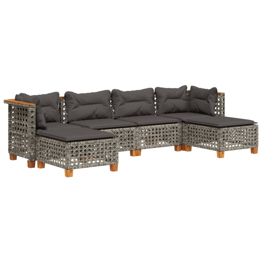 6 Piece Garden Sofa Set with Cushions Grey Poly Rattan