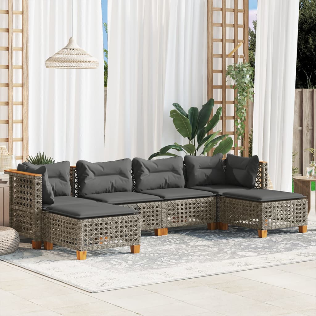6 Piece Garden Sofa Set with Cushions Grey Poly Rattan