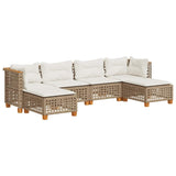 6 Piece Garden Sofa Set with Cushions Beige Poly Rattan - Front View