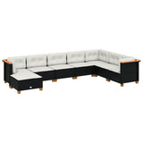 8 Piece Garden Sofa Set with Cushions Black Poly Rattan - Front View