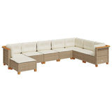 8 Piece Garden Sofa Set with Cushions Beige Poly Rattan - Front View