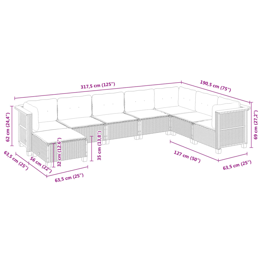 8 Piece Garden Sofa Set with Cushions Beige Poly Rattan